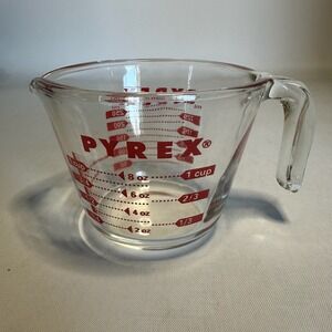 Vintage Pyrex 1 Cup Clear Glass Liquid Measuring Cup Red Lettering 8 oz 250 mL